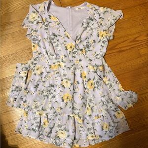 Mi Ami Lavender Wrap Romper with Yellow Rose Accents